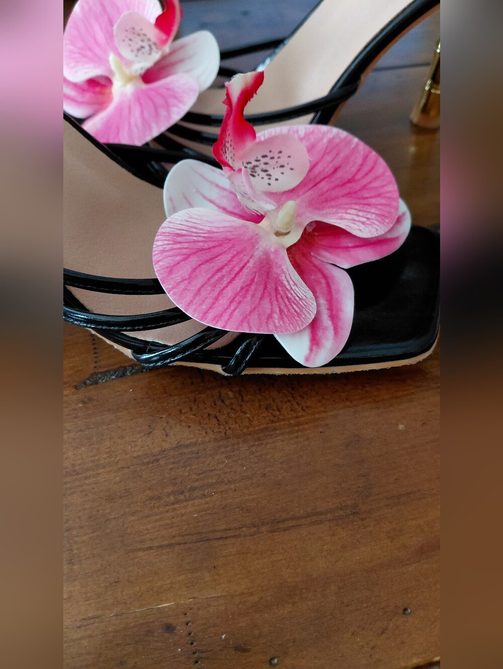 Black Floral High Heel Sandals - Picture 2 of 6